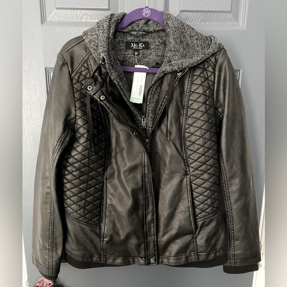 Moka Jackets & Coats Moka Meriam Knit Hood Faux Leather Jacket